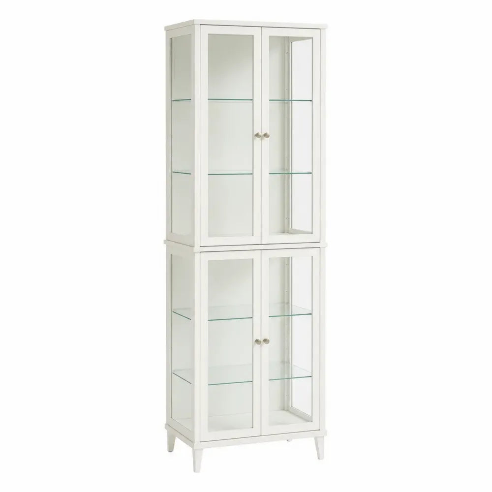 Vitrina de almacenamiento de MDF blanco con 4 puertas de vidrio templado y estantes de vidrio 75 x 35 x 180 cm