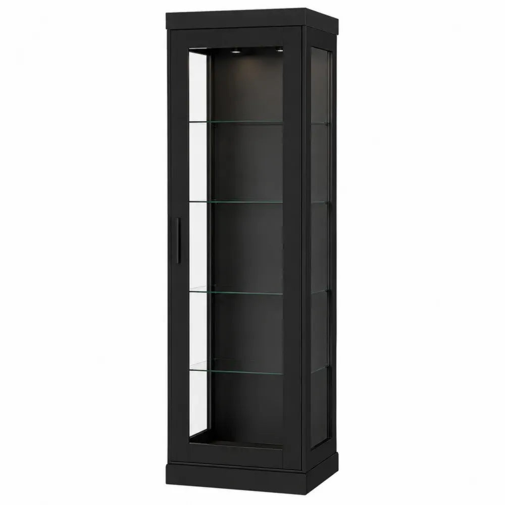Vitrina de almacenamiento de MDF negro con puerta de vidrio templado estantes de cristal 50 x 40 x 180 cm