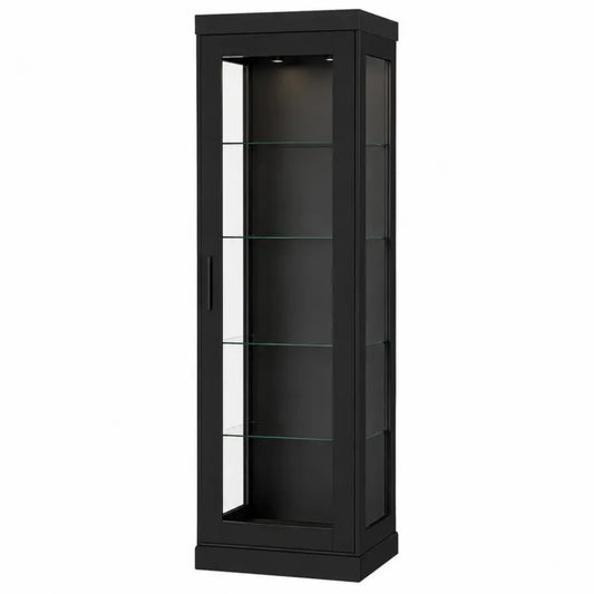 Vitrina de almacenamiento de MDF negro con puerta de vidrio templado estantes de cristal 50 x 40 x 180 cm