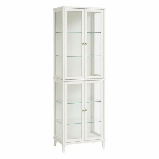 Vitrina de almacenamiento de MDF blanco con 4 puertas de vidrio templado y estantes de vidrio 75 x 35 x 180 cm